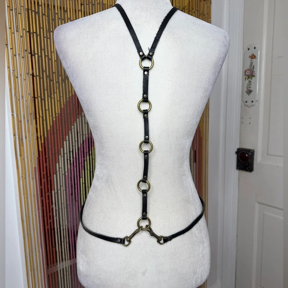 Handmade Leather Festival Body Harness with Crystals - Picture 2 of 6
